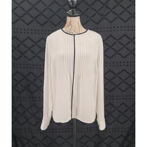 Hobbs London Rhianna blouse in white w/navy piping Size 10 Minimalistic Corpcore